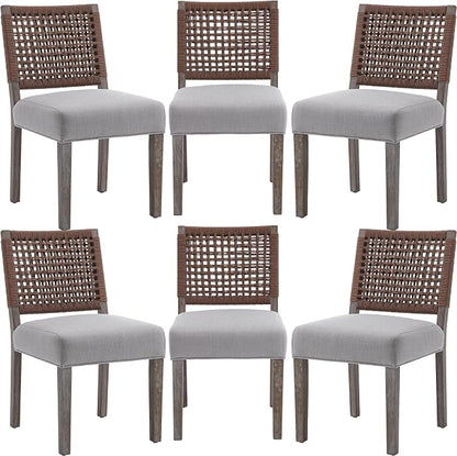 LZAREAL Farmhouse Dining Chairs Set of 6 Linen Fabric Upholstered Accent Side by LZAREALBetterRoomForRealLiving