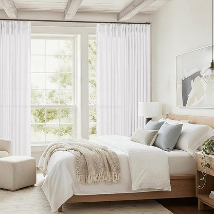 White 100 Inch Wide Curtains 90 Inches Long Large Window Semi Sheer | Light - Image 6