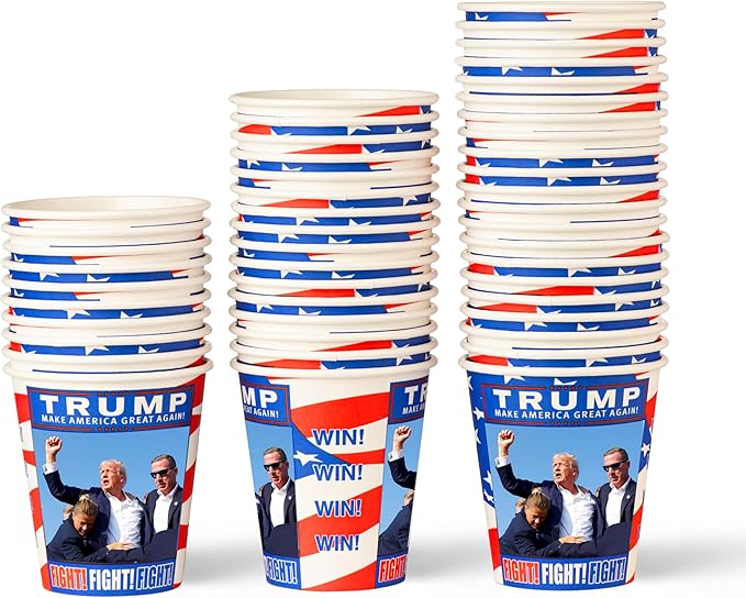 Smygoods Trump Design Disposable Paper Coffee Cups (10 OZ, 50 Count) For Hot Beverages, Tea, Espresso, Cocoa - To Go Drink Containers, Café & Office