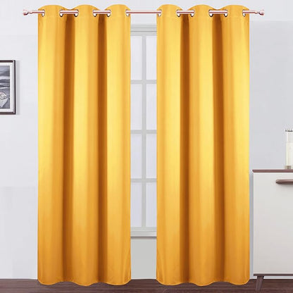 Yellow Thermal Blackout Curtains/42 x 84 Inch/Set of 2 Panels Room Darkening by Lemomo