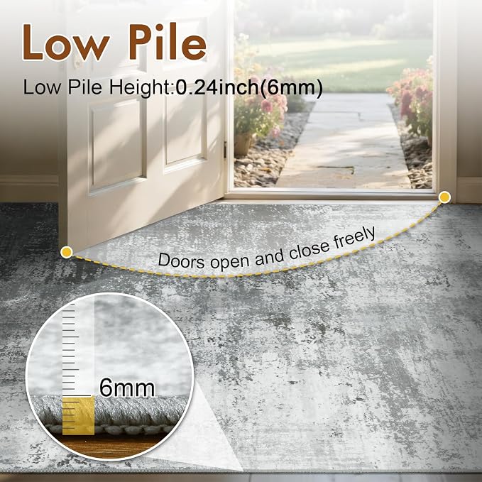 2x6 Ft Washable Runner Rug, Non-Slip Low Pile Hallway Kitchen Area Rug - Image 7