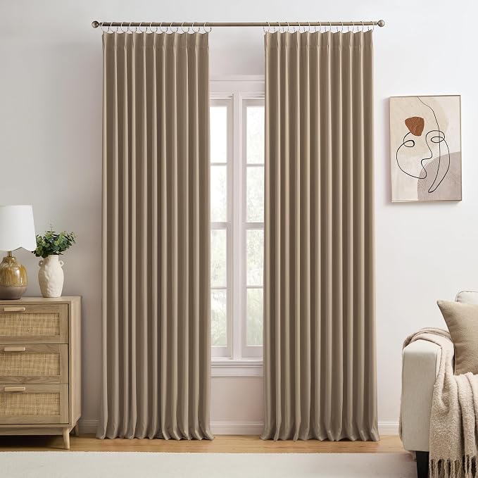 Cappuccino Pinch Pleated 72 Inch Wide Curtains 72 x 90, Thermal Insulated Noise by KEQIAOSUOCAI