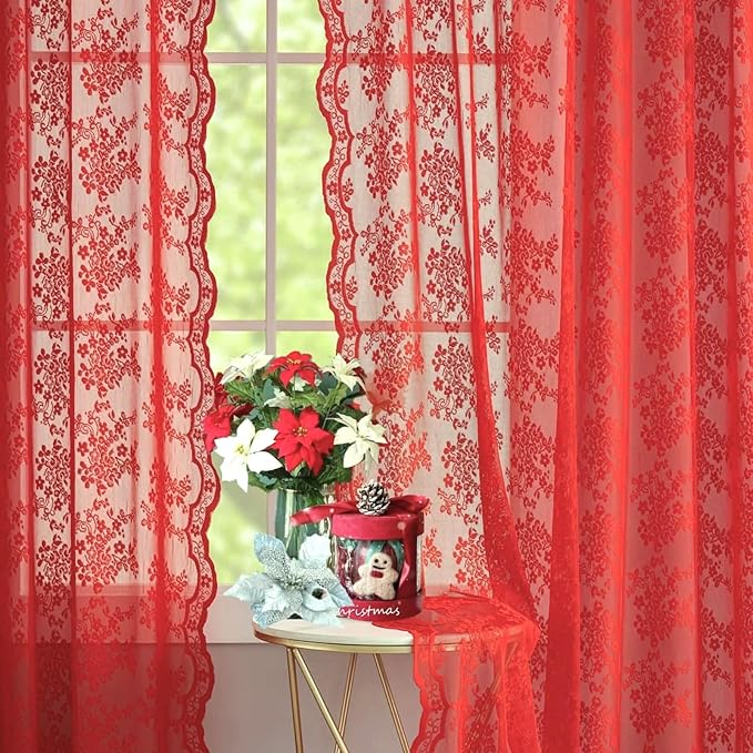 YJ YANJUN Vintage Lace Curtains 72 Inch Length 2 Panels by YJYANJUN