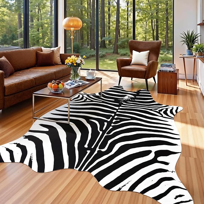 Faux Zebra Rug, Large Zebra Print Rug Animal Hide Rugs, 6.2 x 5.2 Ft | Print - Image 3