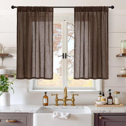 BGment Brown Linen Curtains 40 Inch Length, Short Drapes by BGment