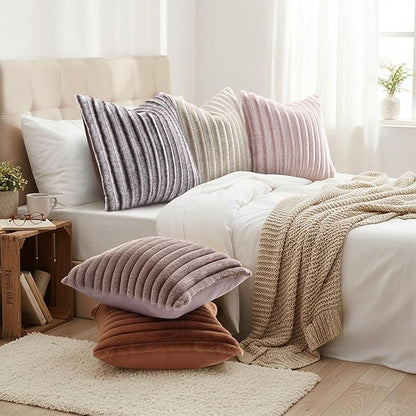 decorUhome Fall Faux Fur Throw Pillow Covers 20x20 Set of 2 Brown | Decorative - Image 4