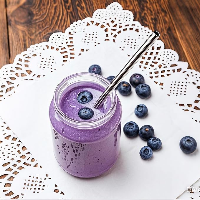 Stainless Steel Smoothie Straws-0.4" Extra Wide Reusable Metal Drinking Straws for Milkshake, Bubble Tea, Beverage, 6 Pack Metal Straw with Cleaning Brush