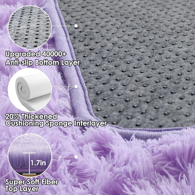 Light Purple Runner Rugs for Girls Bedroom Living Room, Fluffy 2x6 Area Rug | - Image 3