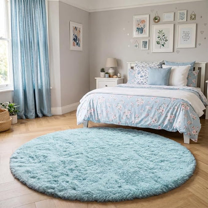 Amdrebio Light Blue Fuzzy Round Circle Area Rug 5Ft - Image 3