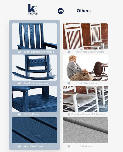 KINGYES Oversized Outdoor Rocking Chair, All-Weather Patio Rocking Chairs - Image 8