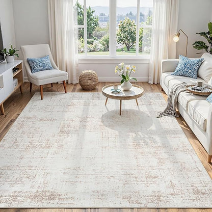 4x6 Washable Area Rug for Living Room Bedroom: Non-Slip Modern Beige White | by Oriannal