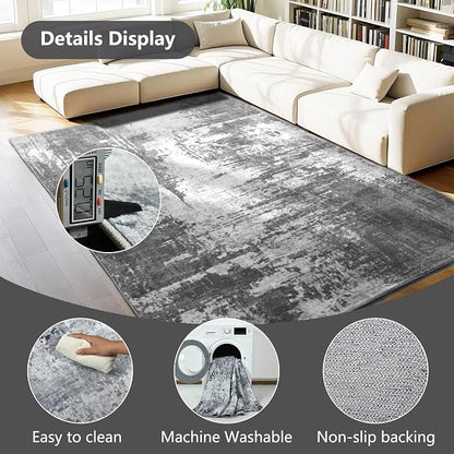 Entryway Rug 3x5 Dark Grey Bedroom Area Rug Washable Non Slip Abstract Boho Rugs - Image 6
