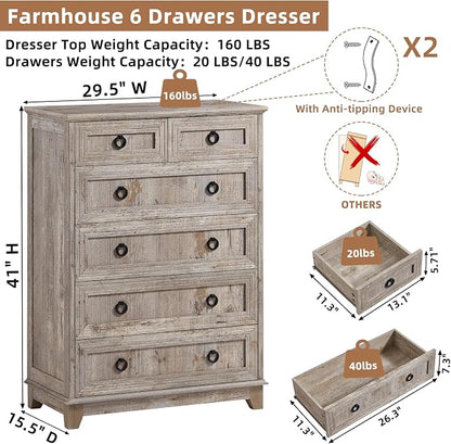 Joaxswe Farmhouse 6 Drawer Dresser - Image 2