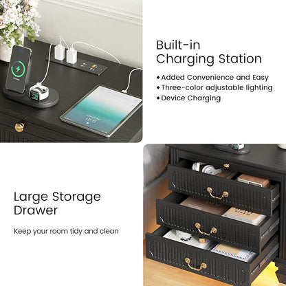 25.6'' Wide Bedside Table with 3 Drawers & Pull-out Tray, Smart Night Stand - Image 5