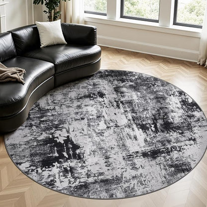 Rugflix Round Area Rugs 8Ft for Living Room, Washable Black Grey Circle Rug | by RugflixAreaRugs