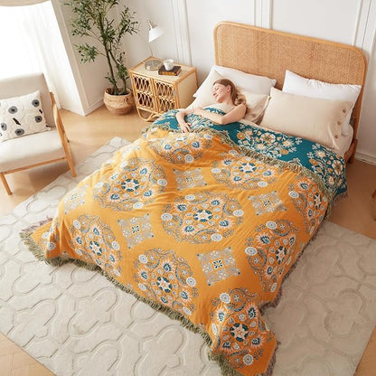 LUTBM Boho Throw Blanket for Bed 100% Cotton Soft Lightweight Quilt Floral - Image 8