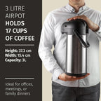 Cresimo Coffee Carafe with Pump - 102oz / 3L Airpot 12 Hours Large Hot Water Carafe, Cocoa Dispenser for Parties - Tea Flask, Insulated Stainless Steel Air Pots for Hot Beverage Dispenser -Coffee Pump