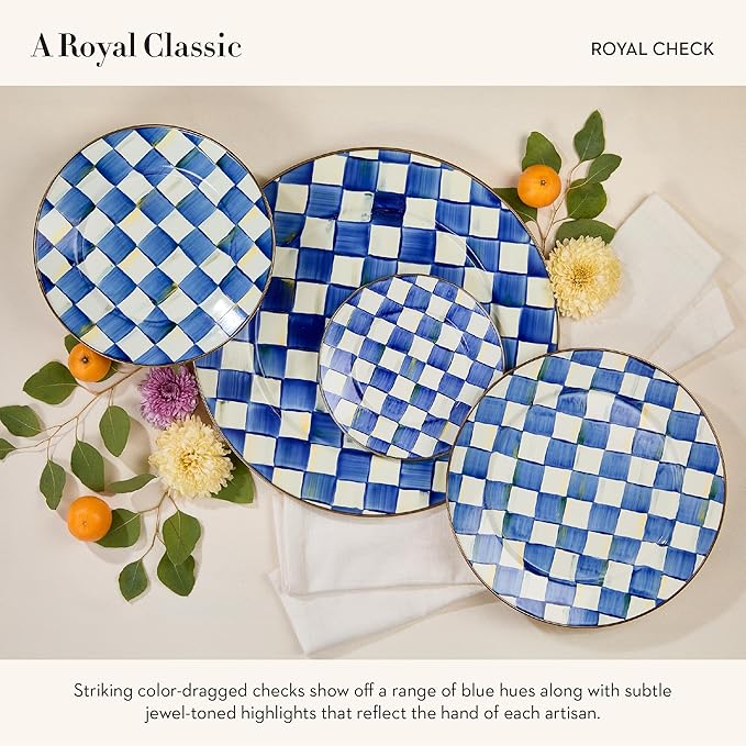MACKENZIE-CHILDS Enamel Charger Plate, Charger Decoration for Dinner Plates or Home Decor, 12 Inches, Blue-and-White Royal Check, Set of 1