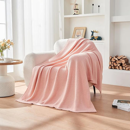 CozeCube Pink Seed Stitch Throw Blanket 50"x60", Farmhouse Decor | Blanket - Image 8
