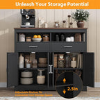 Buffet Sideboard with Storage Farmhouse with 4 Doors, 47'' Large Kitchen Storage Cabinet Wood Coffee Bar Cabinet Buffet Table with Shelves for Kitchen, Dining Room, Entryway