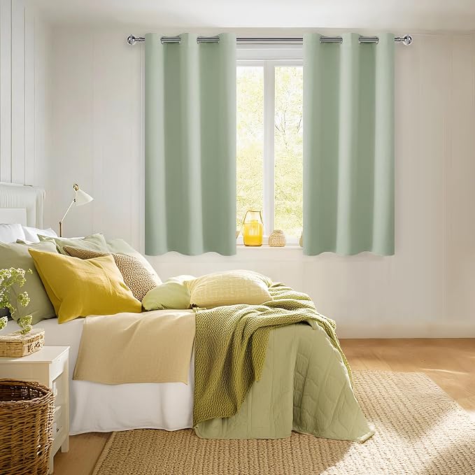 Short Blackout Curtains for Bedroom, Seafoam Green, 42 x 45 Inch | Thermal - Image 2