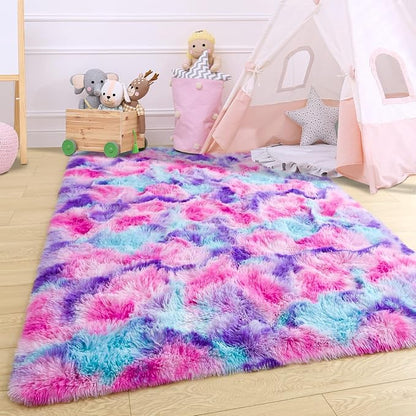Noahas 6x9 Large Tie-Dyed Pink Purple Blue Fluffy Area Rug Non-Slip - Image 6