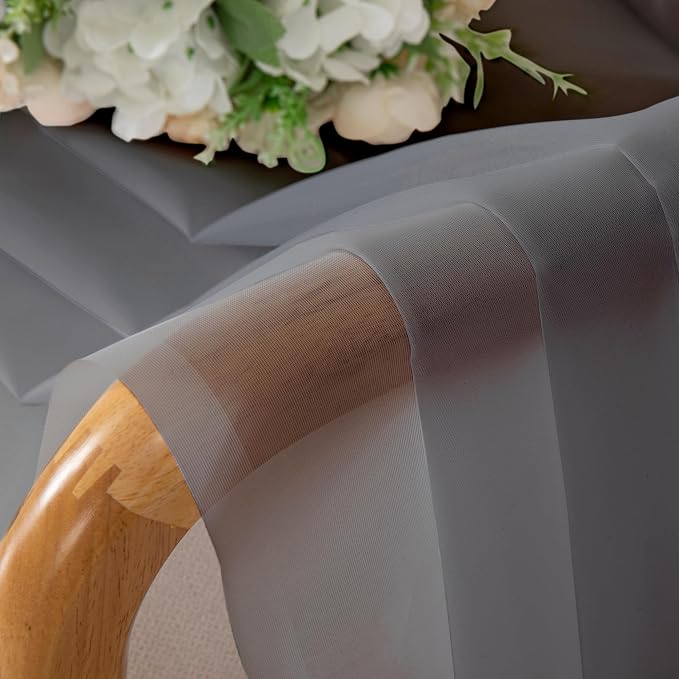 Charcoal Grey Sheer Valances for Windows 18 Inch Length 2 Pcs, Cafe Kitchen - Image 6