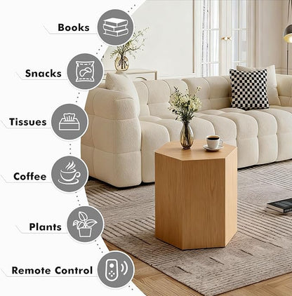 H 18.9in Hexagonal Natural Wood Side Table, Farmhouse Coffee Table - Image 4