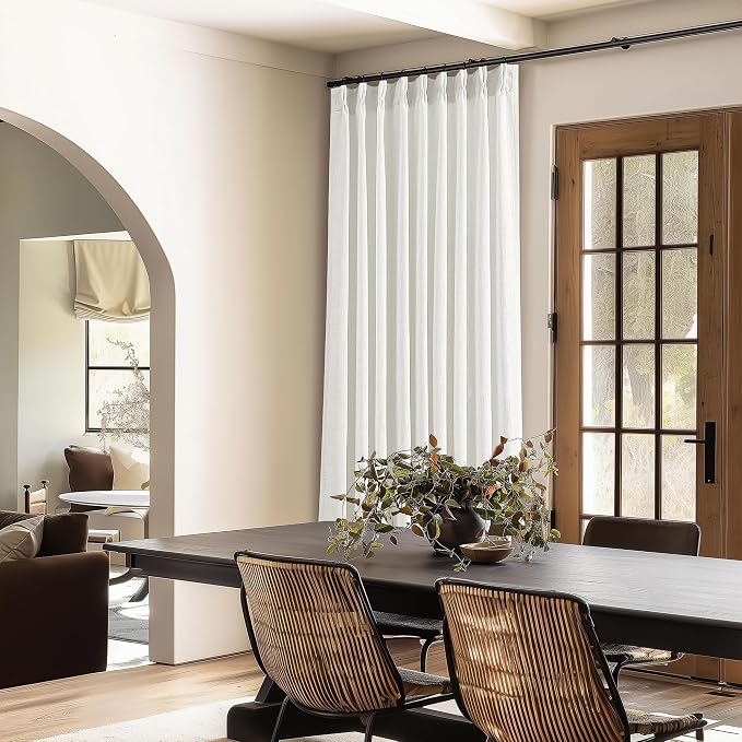 90 Inches Long Linen Curtains 60 Inch Width Pinch Pleated Beige White | Ivory - Image 7