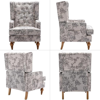 LukeAlon Button Tufted Linen Accent Chair, Upholstered Club Chair - Image 3