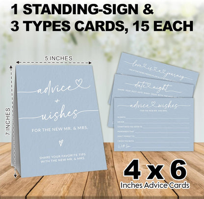 Wedding Advice Cards - Wishes For The New Mr & Mrs Wedding Advice Sign -A Standing Sign With 3 Types Of 4 x 6 Advice Cards -Bride and Groom Newlyweds Bridal Shower Decoration,Games(Blue) - C02