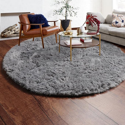 Grey Round Area Rugs 6ft, Fluffy Gray Soft Bedroom Circle Rug - Image 9