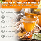 FreshDrinkUS, Premium 135 Turmeric Ginger Tea Bags, 100% Natural Ingredients, Hand-made Blend of Turmeric and Ginger Herbal Tea, Eco-conscious Tea Bags. No Sugar, No Caffeine, No Gluten, Vegan.