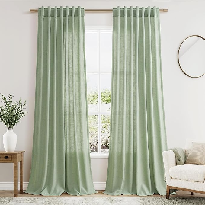 Mist Sage Linen Curtains 108 Inches Long by Nanspring