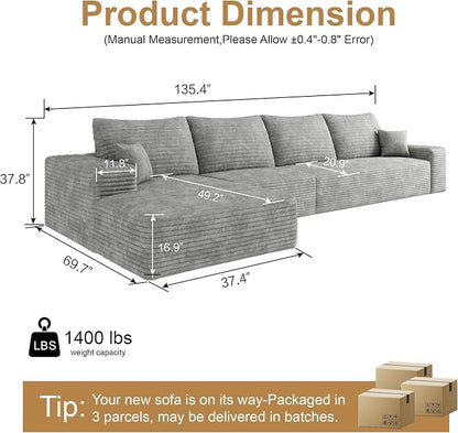 136" Sectional Couches for Living Room Cloud Couch Sofa - Image 2