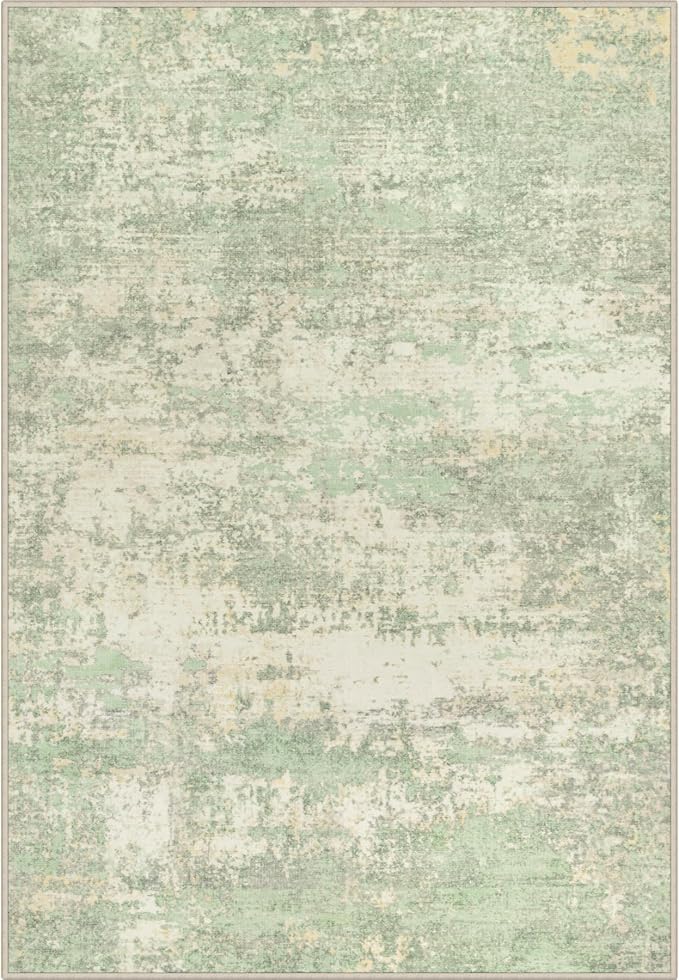 Area Rug Living Room: 6x6 Modern Washable Soft Carpet Green Cream | by FXRHLP