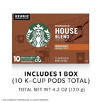 Starbucks Medium Roast K-Cup Coffee Pods — House Blend for Keurig Brewers — 1 box (10 pods)
