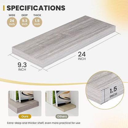 Acovy 24 Inch Floating Shelves, 9.3" Deep Floating Shelf Wall Mounted, Rustic - Image 3