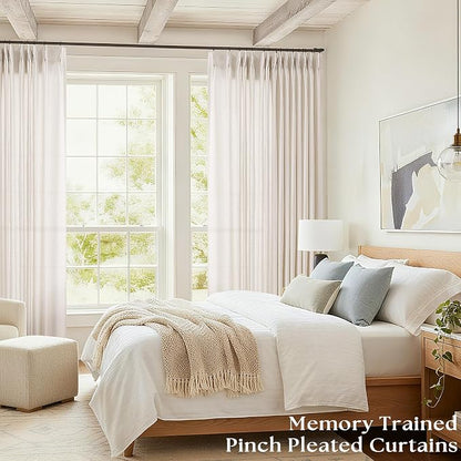 Pinch Pleat Linen Sheer Curtains 90 Inches Long 100 Inch Wide Cream | Ivory - Image 6