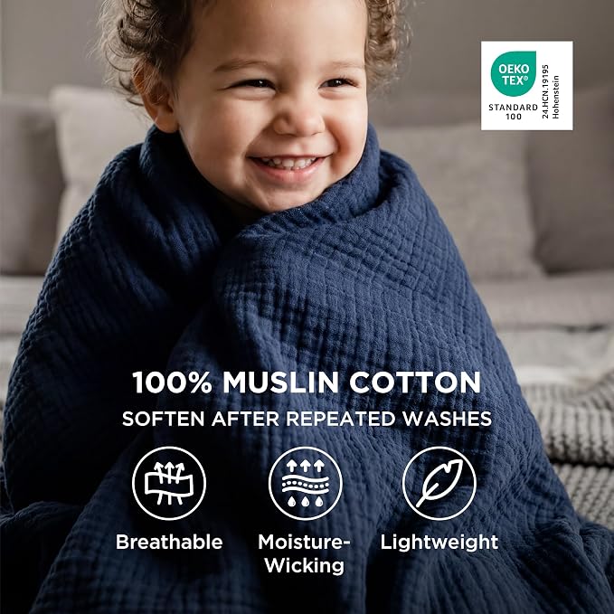Bedsure 100% Cotton Muslin Blanket Queen Size - Image 2