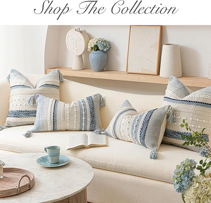 Coastal Blue Decorative Lumbar Pillow Cover 14x36 Boho Long Body Pillow - Image 6