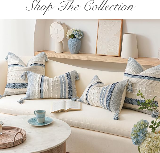 Coastal Blue Boho Decorative Throw Pillow Cover 20x20 Modern Bohemian Accent - Image 7