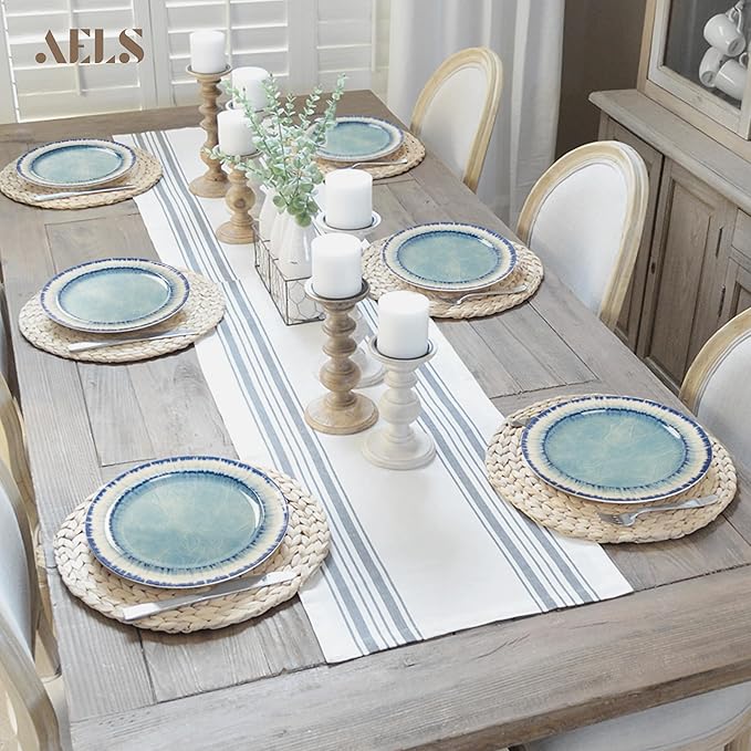 AELS Melamine Salad Plates Set of 6, 11 inch Serving Dishes for Indoor and Outdoor Use, Dishwasher Safe, Lightweight Unbreakable, BPA Free, Light Blue