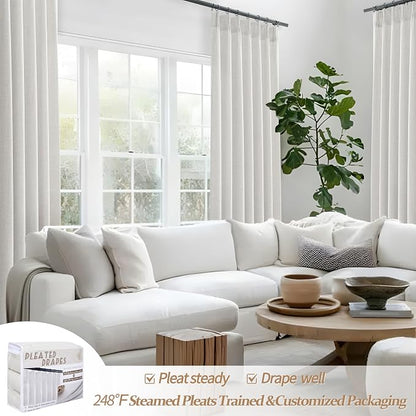 Unique Beige White 86 Inch Bedroom Curtains 2 Panel Sets, Modern Pinch Pleat - Image 6