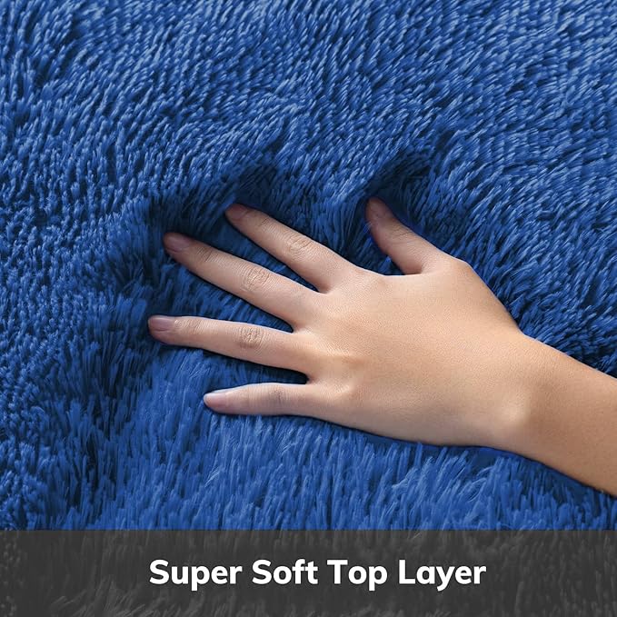 Ophanie Round Rug 4Ft Blue Circle Area Rug, Boys Room Decor, Fluffy Fuzzy - Image 2