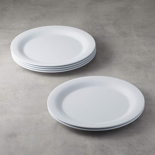 Amazon Basics Melamine (Plastic) Plate, 6 Piece Set, 10.5 in, White