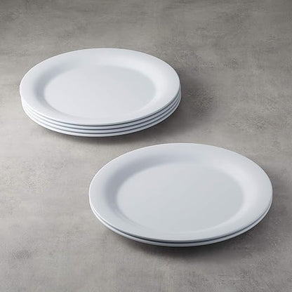 Amazon Basics Melamine (Plastic) Plate, 6 Piece Set, 10.5 in, White
