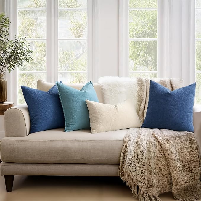 MIULEE Navy Blue Chenille Couch Lumbar Throw Pillow Covers, 12x20 | Set of 2 - Image 3