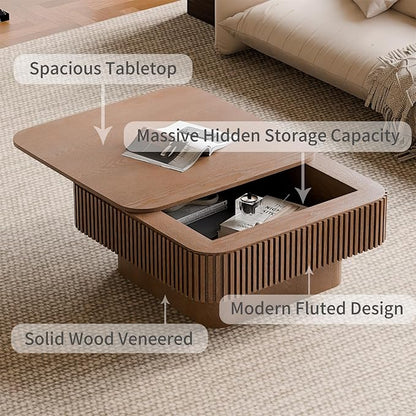 Square Coffee Table for Living Room, Fluted Drum Accent Tea Center Table - Image 4