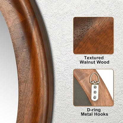 Round Wood Mirrors 30 Inch, Rustic Decorative Transitional Wall Mirror - Image 5